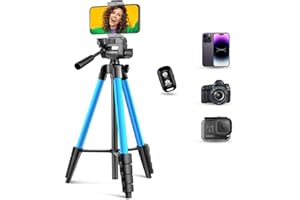 Torjim 64”Phone Tripod, Extendable Cell Phone Tripod with Remote and Holder, Universal Camera Stand for Video/Selfies/Live Streaming, Travel Compatible iOS & Android（Blue