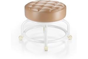 Kiseely Rolling Scoot Stool, 360° Round Rolling Metal Stool with Caster Wheels for Office, Shop, SPA. Home, Stool Chair | Heavy-Duty/Sturdy | Comfortable| Low to Ground (Coffee K1)