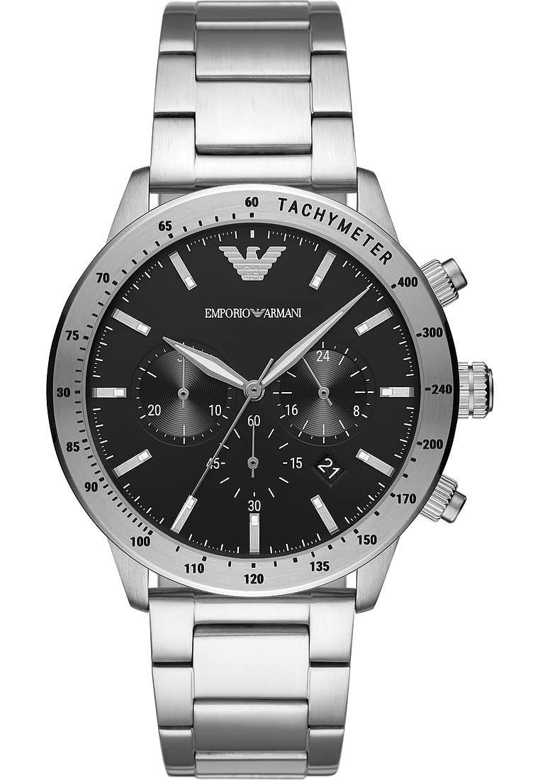 Emporio Armani Watch for Men, Quartz Chronograph Movement, 43 mm Silver Stainless Steel Case with a Stainless Steel Strap, AR11241