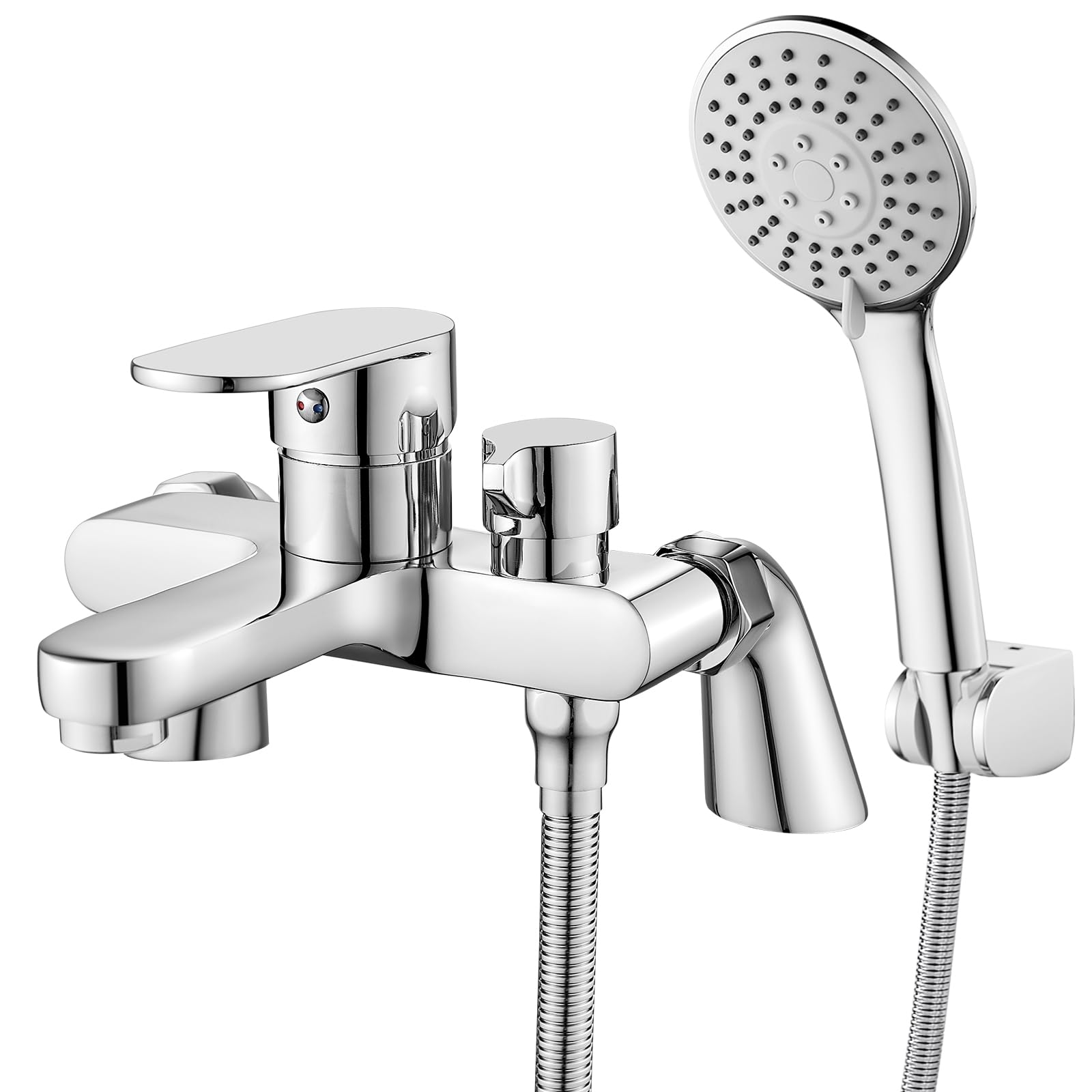Bath Taps with Shower Attachment Bath Mixer Taps with Shower Head Modern Single Lever Bathroom Mixer Tap Deck Mounted Tub Tap Set 180mm Chrome Brass,3 Mode Handshower, 1.5m Shower Hose