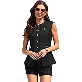 Hobemty Women's Summer Suit Vest Top Sleeveless Crew Neck Button Down Business Casual Waistcoat