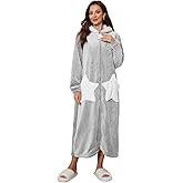 RONGTAI Women's Robe Hooded Zipper Flannel Star Bathrobes Women Plush Fleece Warm Sleepwear Long Pajamas Nightgown S-XXL