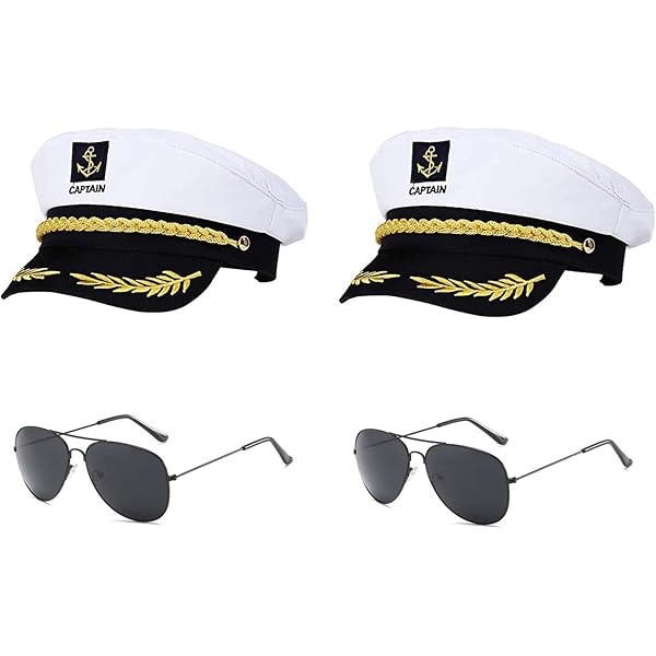 2 Packs Sailor Hat Captain's Hat Blue with White Sailor Hat