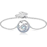 YFN Wave Bracelet Sterling Silver Moonstone Ocean Wave Bracelet Ocean Beach Jewelry for Women Gifts