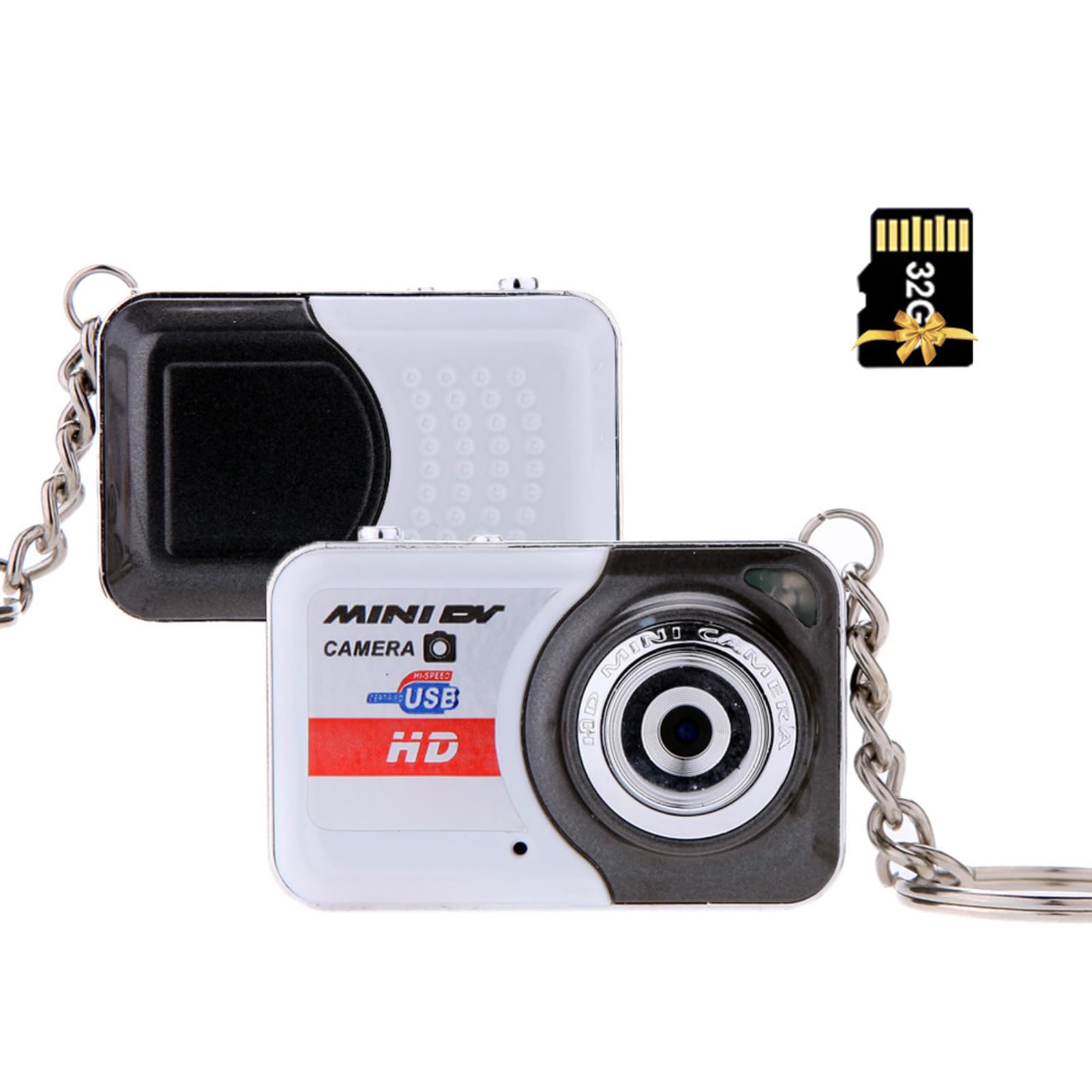 Andoer X6 Mini - Compact Keychain Camera with 32GB TF Card, Kids' Video Camera, Grey