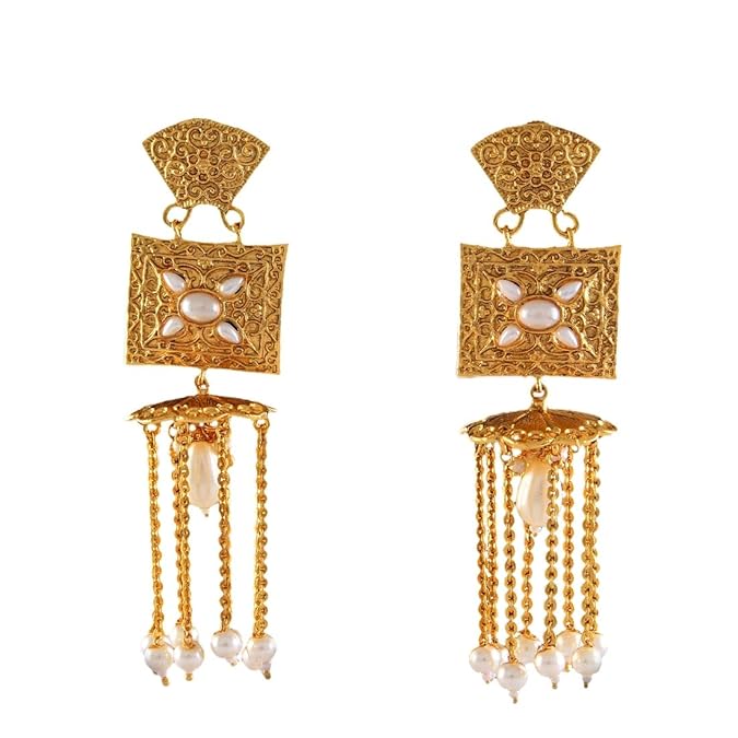 Buy 55Carat Design Dangler Earrings Gold Plated Pearl Studded