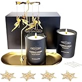 Kelly's Custom Candles Rotating Candle Set, Candles for Women - Sandalwood Rose & Lavender Eucalyptus, Angel+Snowflake Design, Aromatherapy, Stress Relief, 2x16 oz, Black
