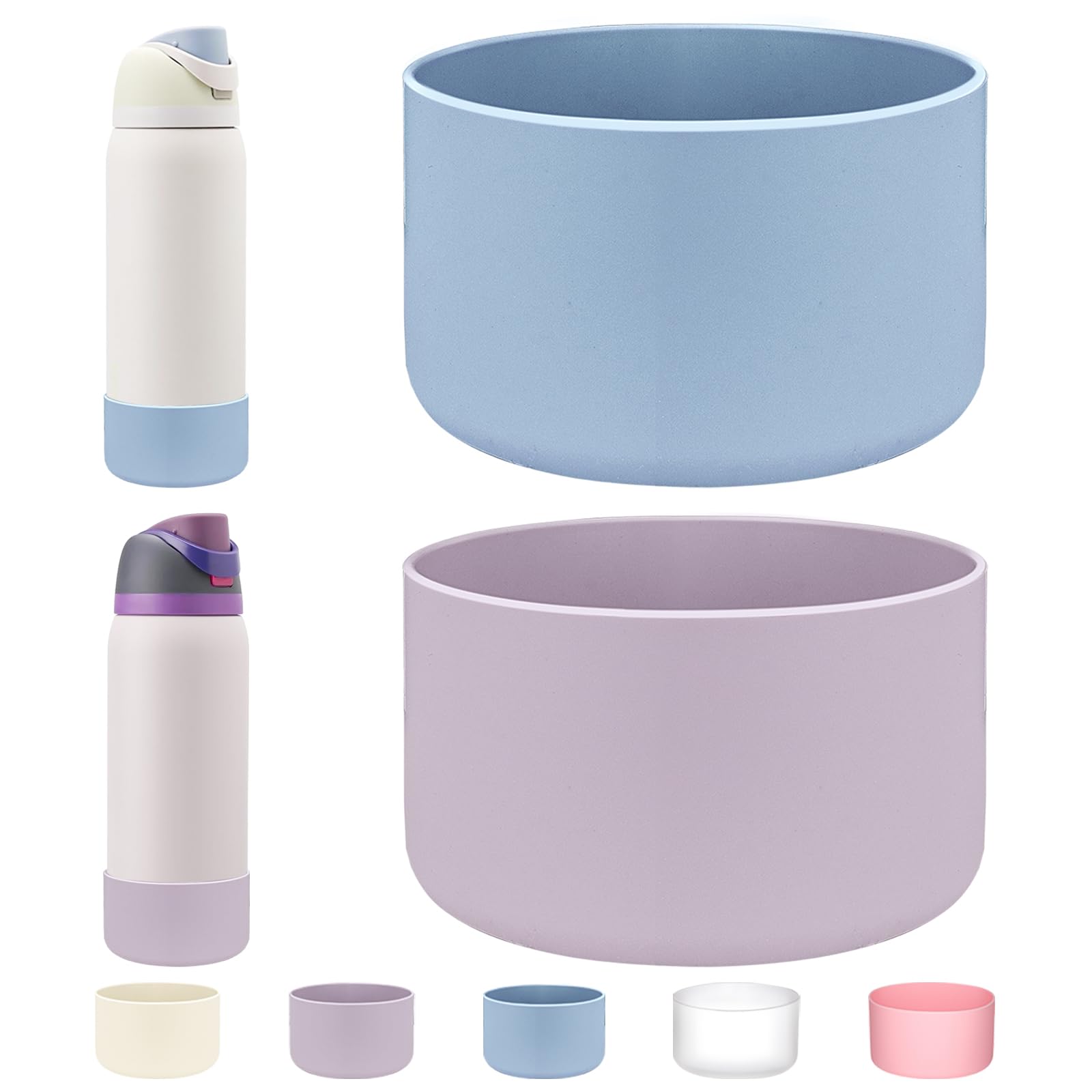 WK IEASON 2Pcs Silicone Water Bottle Boot for Owala 32oz, Protective Flask Bottom Cover Base for Owala FreeSip Twist and Flip Flask Bottles (Chambray/Orchid, 32OZ)