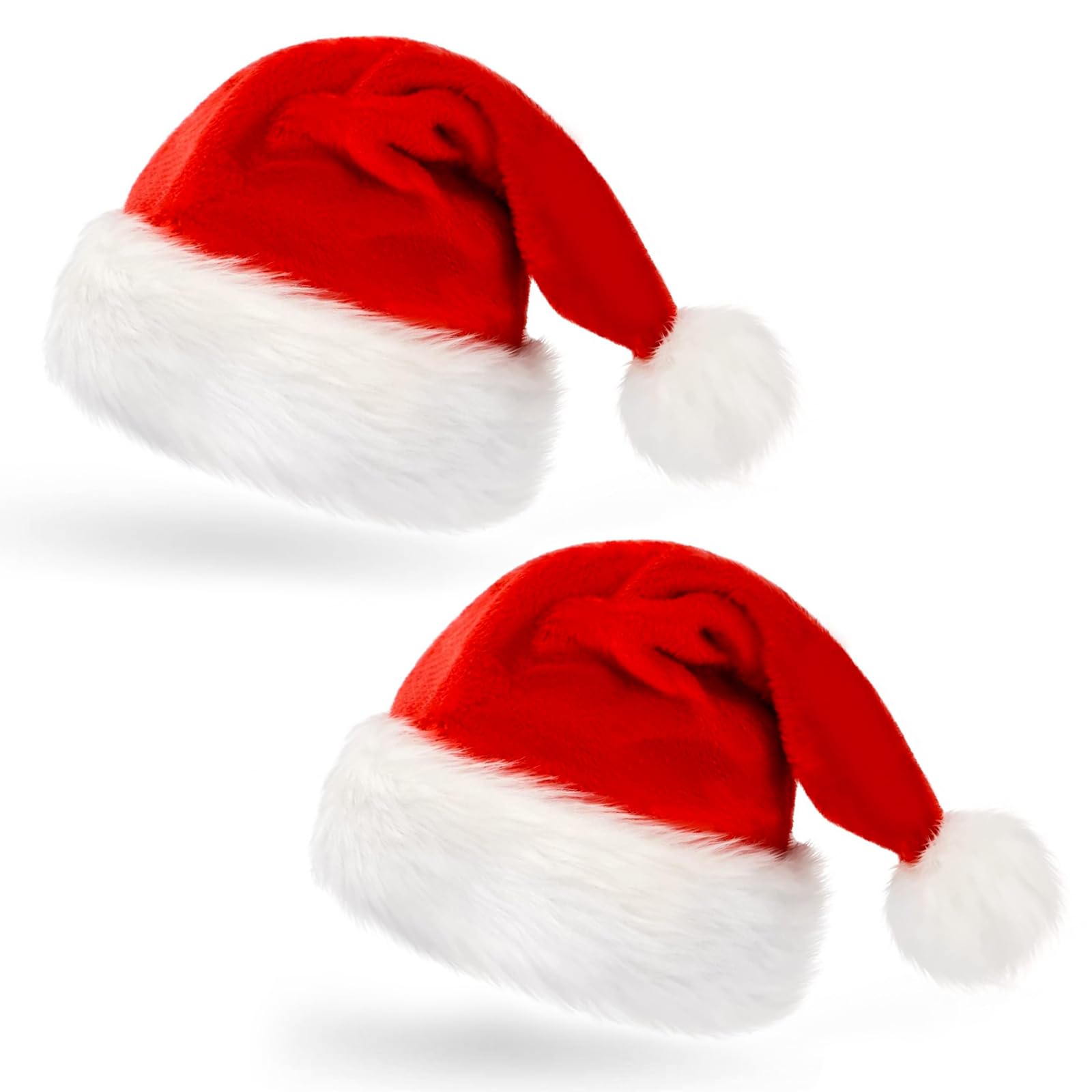 GHONLZIN 2Pcs Luxury Father Santa Hats, Unisex Christmas Hats with Soft Velvet and Comfort Classic Fur Pompom for Kids, Christmas Party Supplies