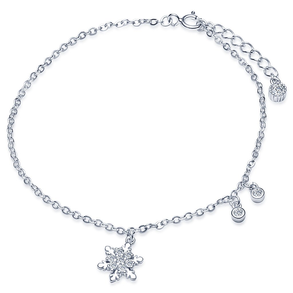 Infinite U Classic Snowflake Charm Bracelet 925 Sterling Silver Cubic Zirconia Hand Link Chain for Women/Girls, Adjustable, Silver