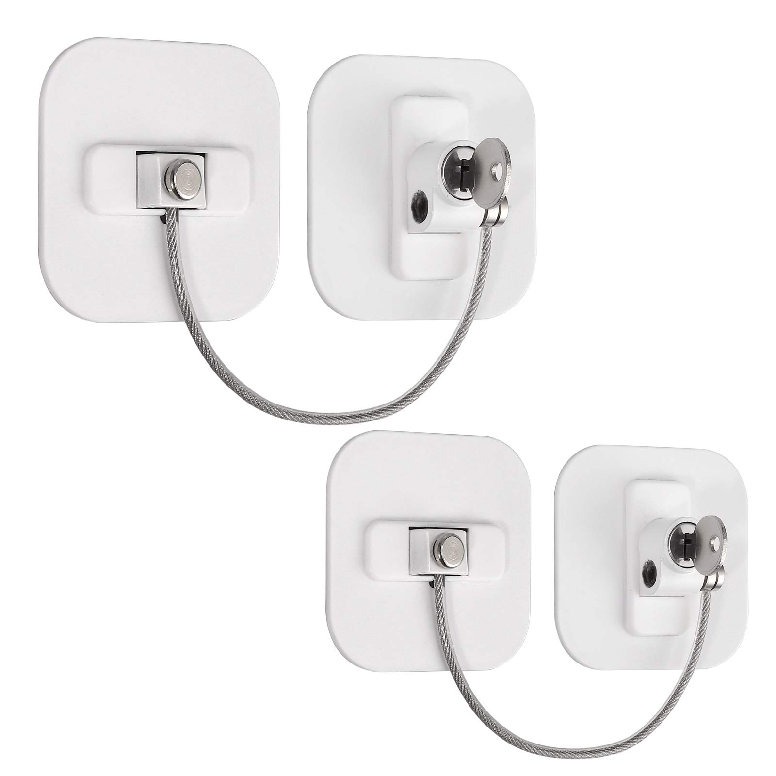 Kamtop Fridge Lock, 304 Stainless Steel Child Safety Locks, Door Lock Without Drilling, for Fridge Freezer Cupboard Drawer, Cupboard Locks for Children, Refrigerator Lock with 20cm Cable, 2PCS