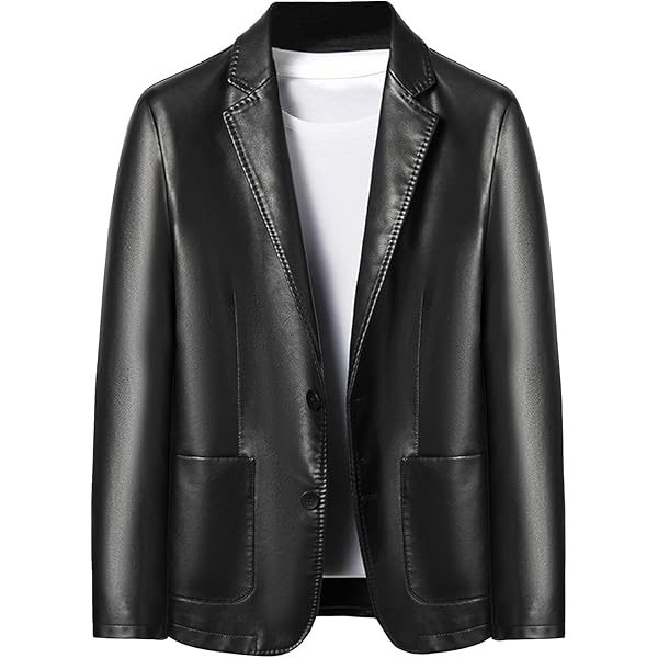 have ラッフルジャケットBLブラック Mens Blazer Spring Fall Leather Jacket 2 Button Notch Collar