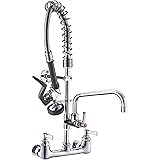 IMLEZON Commercial Wall Mount Kitchen Sink Faucets Brass Constructed Polished Chrome Pre-Rinse Device 25" Height 8" Center wi