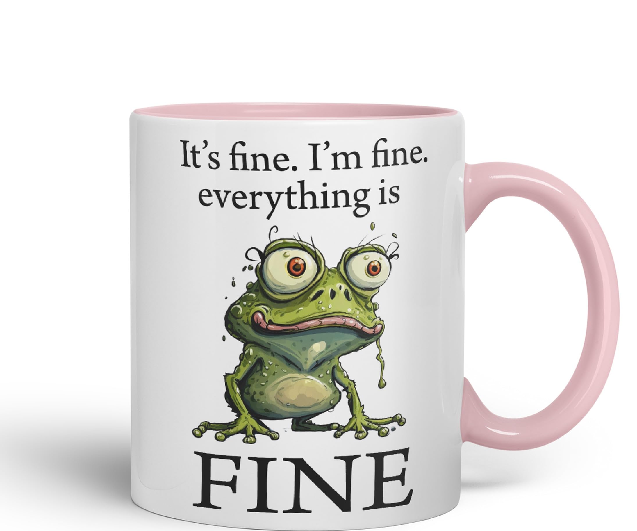 Vixar Frog It's fine I'm fine Everything is fine Ceramic Mug Coloured Mug Cup Gift Tea Coffee Father's Day Christmas (Pink)