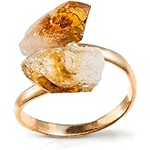 Ayana Crystals Citrine Adjustable Ring - Handmade Healing Crystal Jewelry, Gold-Plated Copper Bypass Ring for Women, Natural Raw Gemstone Statement Piece
