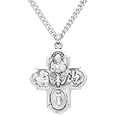 Rosemarie's Religious Gifts Sterling Silver Traditional Catholic Four Way Cross Medal Pendant Necklace, 24"