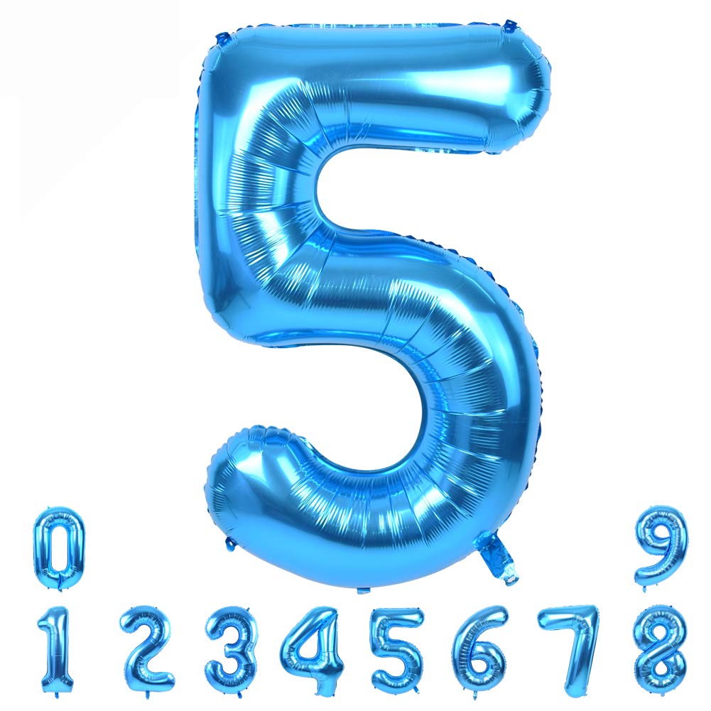 TONIFUL 40 Inch Blue Large Numbers Balloon 0-9(Number 5) Birthday Party Decoration,Foil Mylar Big Number Balloon Digital 5 for Birthday Party,Wedding, Bridal Shower Engagement Photo Shoot, Anniversary