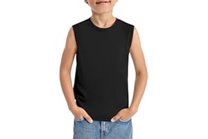 Haloumoning Boys Tank Tops Casual Sleeveless Crewneck Athletic Workout Tees Basic Solid Undershirts 5-14 Years