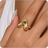 GlameVibe Bubble Initial Gold Ring For Women,Dainty Balloon Letter Rings 14k Gold Plated Open Alphabet A-Z Adjustable Unique Fashion Jewelry Gift