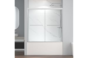 ENSO SENKA 60" W x 58" H Semi-Frameless Bypass Sliding Bathtub Shower Door, Easy-to-Clean Treated Clear Tempered Glass, Brushed Nickel