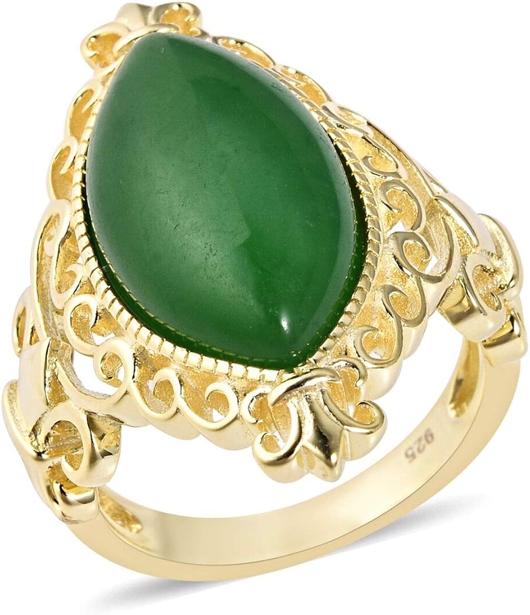 TJC 9.5 Ct Green Jade Cocktail Ring for Women in Yellow Gold Plated 925