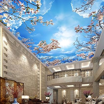 Lwcx Romantic Blue Sky White Clouds Cherry Blossoms Photo 3d