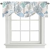 Tie Up Valance for Windows Nautical Coastal Ocean Coral Curtains Valances Rod Pocket Valance Window Treatments Beach Themed Blue Teal Balloon Curtains for Kitchen Living Room Bedroom Bathroom 42x12