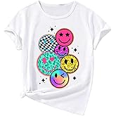 Floerns Girl's Smiling Face Graphic Crew Neck T Shirt Short Sleeve Casual Cute Tee Top