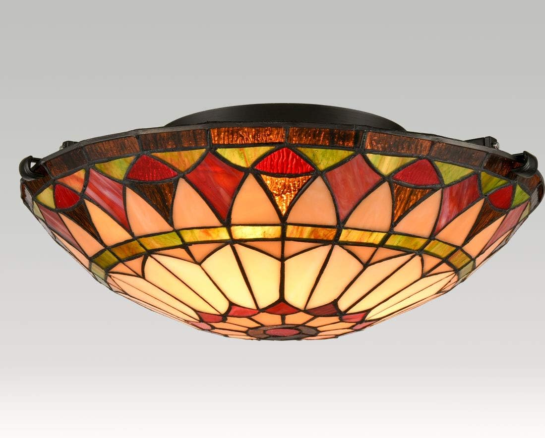 EUL Vintage Tiffany Style Mission Semi Flush Mount Ceiling Light 15.7