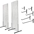 Only Hangers 2' x 6' Gridwall Panel Tower with T-Base Floorstanding Display Kit 2-Pack Black or White (Black KIT with Hooks)