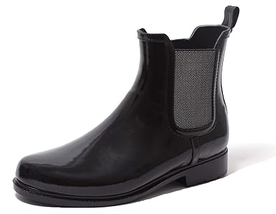 Zapato Chelsea Damen Regenstiefelette Gummistiefelette Ankle Rain Boot SCHWARZ Stretch mit edlem Fischgrät Design Gr. 37-41