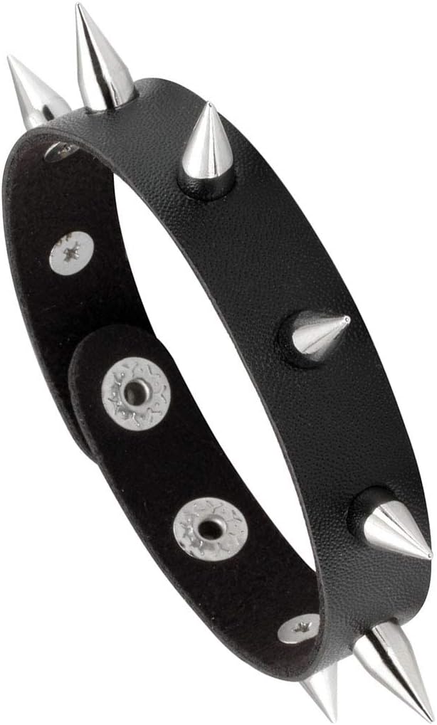 Narrow Cuff PU Leather Bracelet with Rivet Spiker Bangle Vintagepunk Style Clasp Adjustable