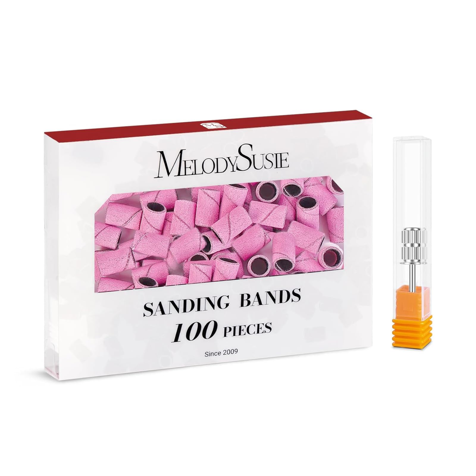 MelodySusie 100 Pcs Nail Drill Bits Sanding Bands for Nail Drill 180 Fine Grit Nail File Sanding Bands for Acrylic Nails Gel Manicures and Pedicure,Light Pink