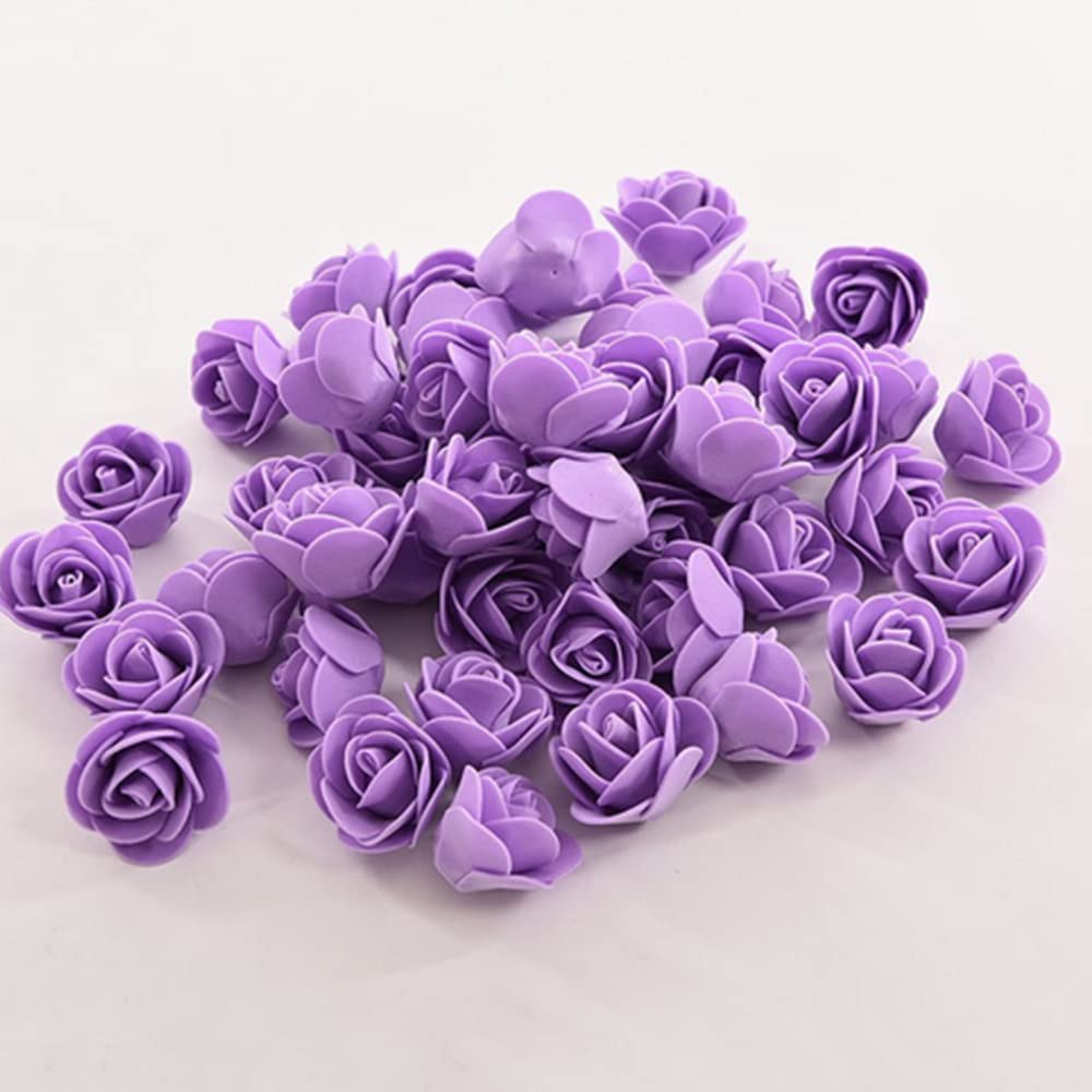 XIZHI Mini Fake Roses Artificial Flowers 100 PCS 3.5cm Red Foam Rose Head for DIY Crafts Accessories Home Party Home Decorations and Baby Shower (Purple)