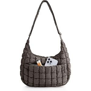 BAGSMART Quilted Crossbody Bags for Women, Travel Purses Hobo Shoulder Bag | Fits 12.9" iPad, Long Adjustable Strap, Puffer P