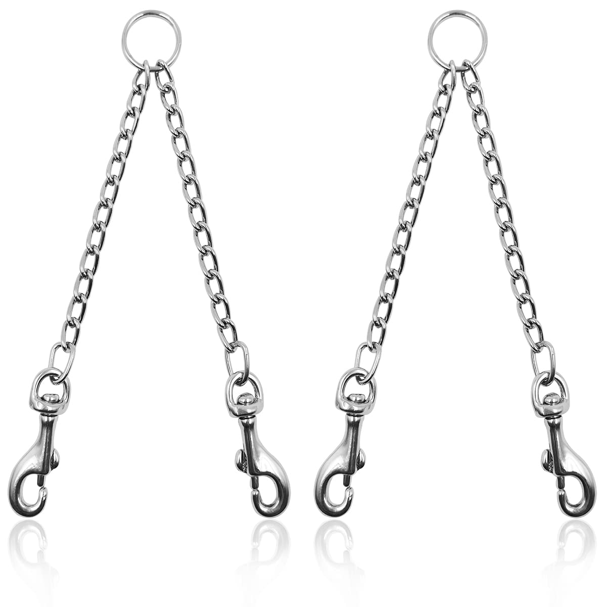 2 Pieces Metal Double Dog Lead Rope,DanziX Durable Dog Chain Chew Proof Tangle Free Dual Pet Dog Leash Extension Splitter Lead for 2 Dogs for Walking（Sliver）