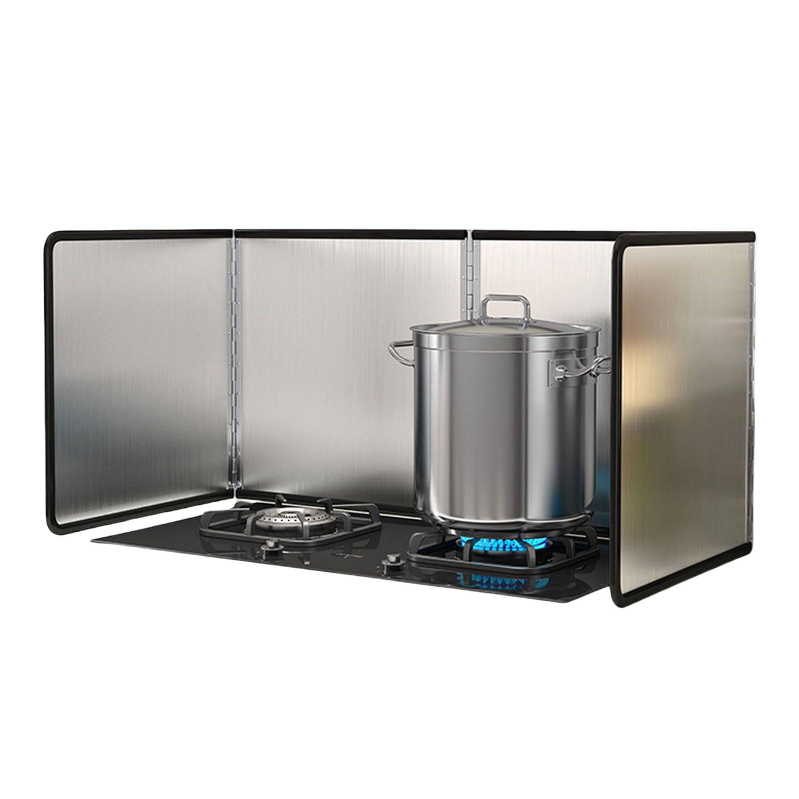 Photo 1 of 4 Sided Splatter Guard Shield, 40cm Foldable Stove Splash Guard Grease Shield, 80cm Length Nonstick Oil Stove Splash Fryer Pan Kitchen Backsplash Protector for Stove Top Wall Gas Range Frying Pan