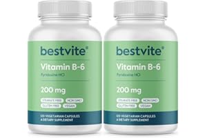 BESTVITE Vitamin B-6 200mg (240 Vegetarian Capsules) (2-Pack) - No Stearates - No Flow Agents