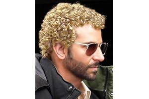 Swiking Mens Curly Afro Wigs Light Blonde Short Wig California Halloween Cosplay Replacement Wigs Rocker Wig for Male Guy(Light Blonde)