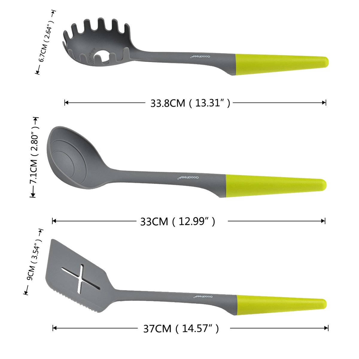longlisheng 3 piezas Juego de/de nailon para espaguetis espátula de cocina con mango largo y sopa Cucharón con mango de Niza