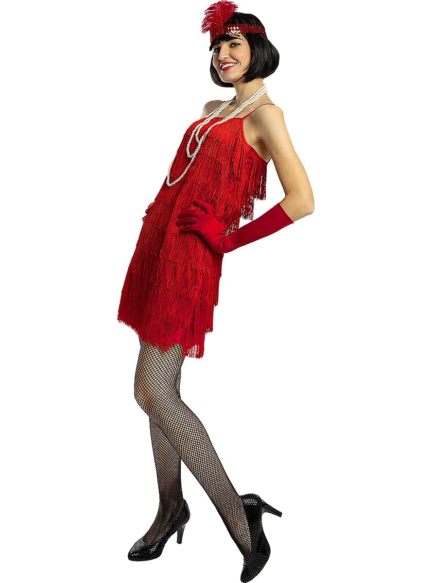 Funidelia | 1920s Flapper Costume in Red for woman 20s, Cabaret, Gangster, Decades - Costumes for adults, accessory fancy dress & props for Halloween, carnival & parties - Size L - Red