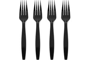 Prestee 100 Pack Black Plastic Silverware Forks - Heavy Duty Forks Disposable for Parties, Weddings, and Holidays - Elegant H