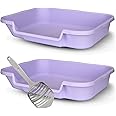 KittyGoHere Senior Cat Litter Box 2 Pack, Large Storybook Lavender Low Entrance Kitty Litter Box, Sized for Cats Comfort, Perfect for Senior & Arthritic Cats, Made in USA, With Long-handle Jumbo Scoop