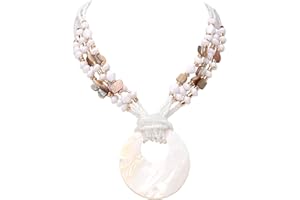 Coiris Shell Pendant Statement Strand Necklace for Women Boho Multi Beads Natural Stone Colorful Necklace Bohemian Handmade Chunky Shell Beaded Collar Jewelry for Women