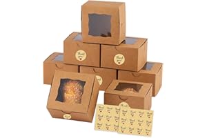 AISEY Brown Bakery Boxes, 4x4x2.5 Inches small cookie boxes with Window, Bulk Bakery Containers for cake, Cookies, Mini Pies, Cupcakes 20 Pcs