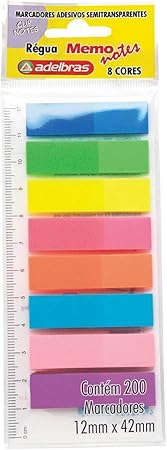 Marcador de Pagina Adesivo MemoNote, Adelbras, 8 Cores Neon, Pacote de 200