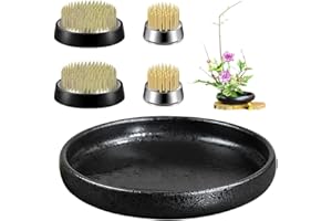 ALIMTEE Japanese Ikebana Vase Kit, Ceramics Flower Pot Flower Shallow Container Flowerware with 4 Pcs Flower Frogs, Flower Arrangement Kit