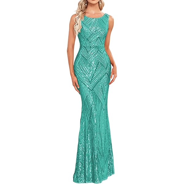 VK Selec Women's Sequin Evening Dress - Elegant Tight-Fitting Long Gown For Party, Prom, Formal Occasion