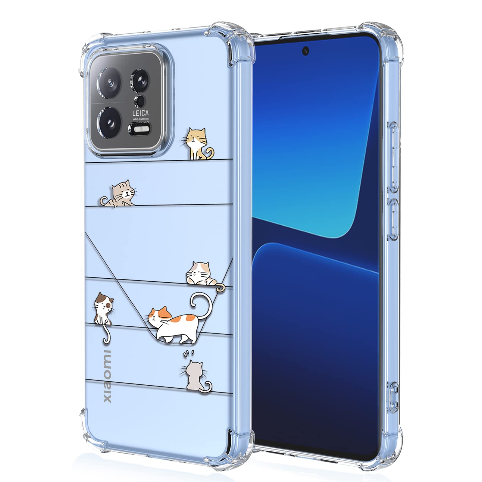 XINYEXIN Case for Xiaomi 13, Painting Flower Pattern Clear Case Soft TPU Silicone Case Slim Shockproof Bumper Girl Women Phone Cover - Kitten — image 1