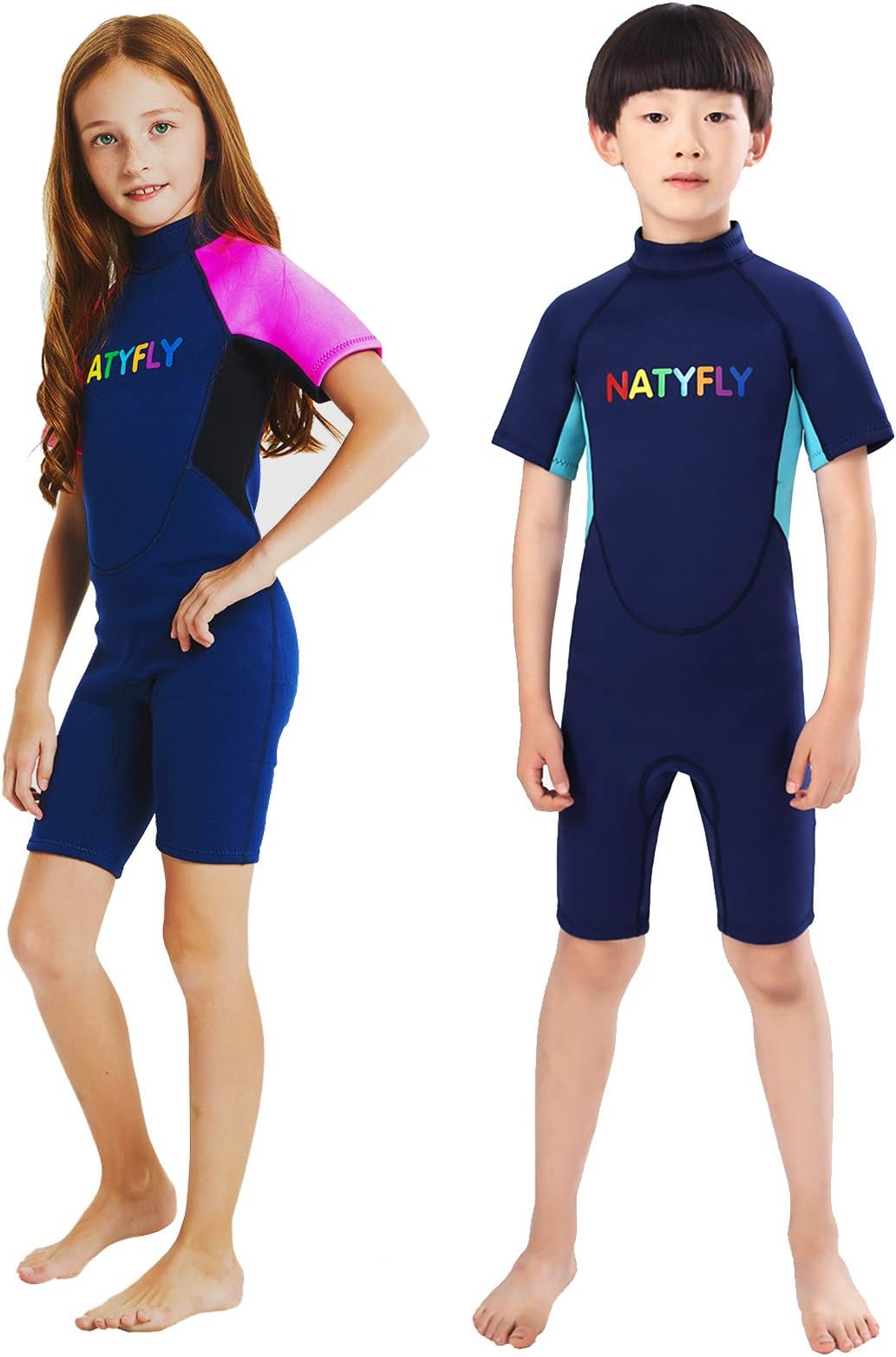 NATYFLY Kids Wetsuit Premium 2mm Neoprene Short Sleeve Youth Shorty Wetsuit for Girls Boys Child